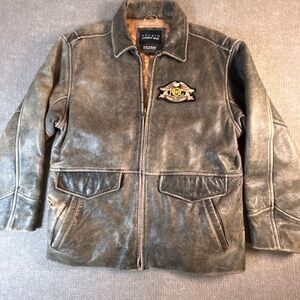 Andrew Marc Distressed Leather Military Jacket - Brown